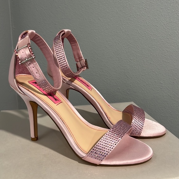 Betsey Johnson Broadway Pink Rhinestone Sandal Heels - Picture 3 of 14